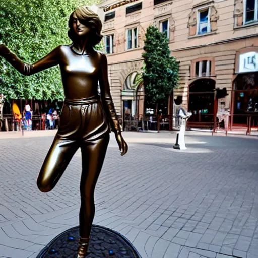 Image similar to a bronze sculpture of taylor swift on a plynth in the middle of the town square