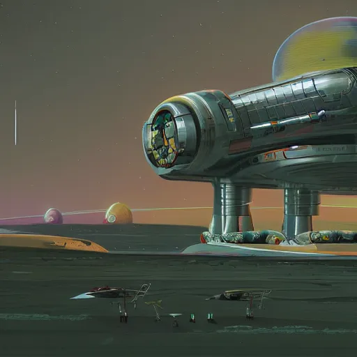 Prompt: A schematic of a spaceship for asteroid mining by Simon Stålenhag