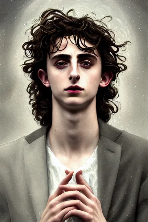 Prompt: portrait of timothee chalamet as dream of the endless, the sandman, grey clothes, in persian temple wet night, sci - fi and fantasy, intricate and very very beautiful and elegant, highly detailed, digital painting, artstation, concept art, smooth and sharp focus, illustration, art by tian zi and wlop and alphonse mucha