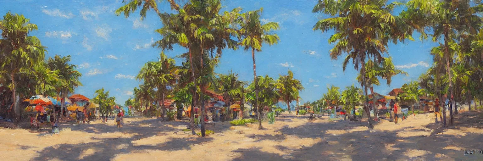 Prompt: summer street near a beach, by Jeremy Fenske