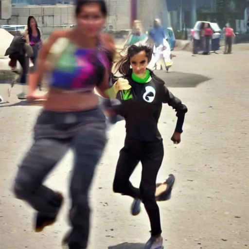 Image similar to alien next to salma haylek running from aliens