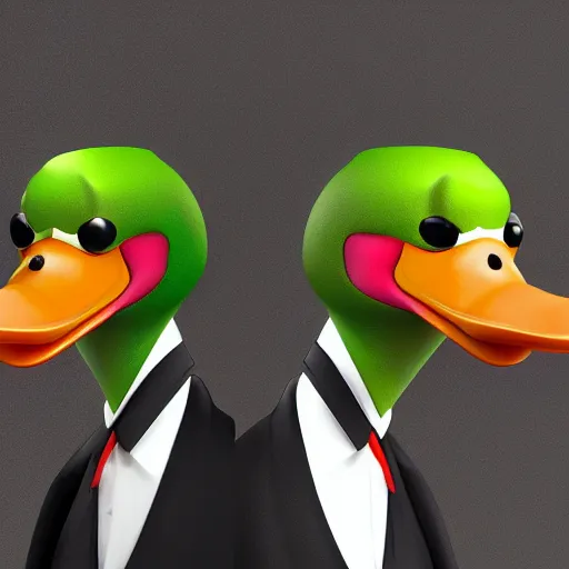 Image similar to a high detail photo of an antropomorphic duck wearing a suit, trending on artstation