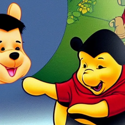 Image similar to Winnie the Pooh with the face of Xi Jinping, cartoon, caricature