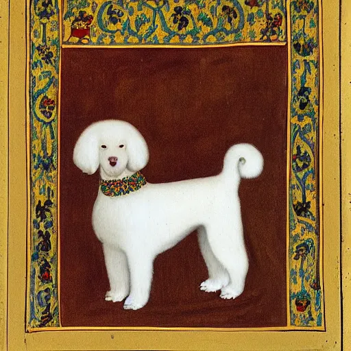 Image similar to portrait of a white poodle as an italian duchess, italo - byzantine era 9 0 0 ce