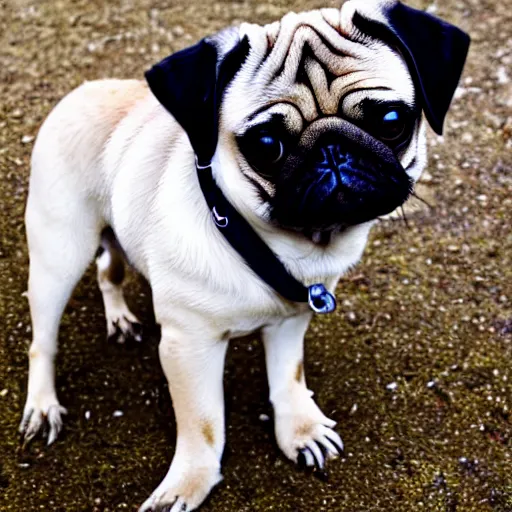 Image similar to a pug with duck feet instead of pug feet, photo