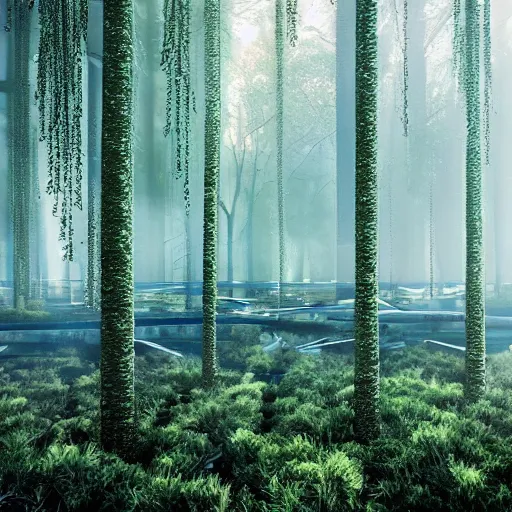 Image similar to forest surrounded by futuristic city