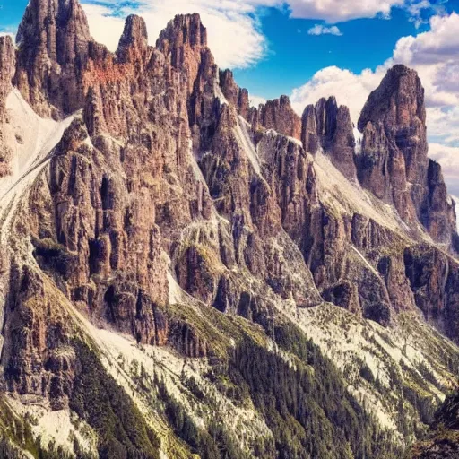 Prompt: the dolomites mountains made out of lava