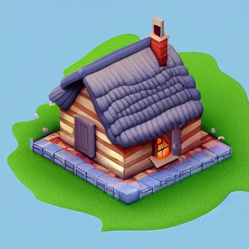 Image similar to isometric, cute, cozy cottage, 3d rendered, art station