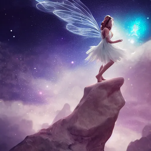 Prompt: magical fairy floating in space, epic portrait, beautiful, stunning concept art, highly detailed, galaxy background, rendered in octane, unreal engine, trending on artstation, realistic, diviantart, depth of field