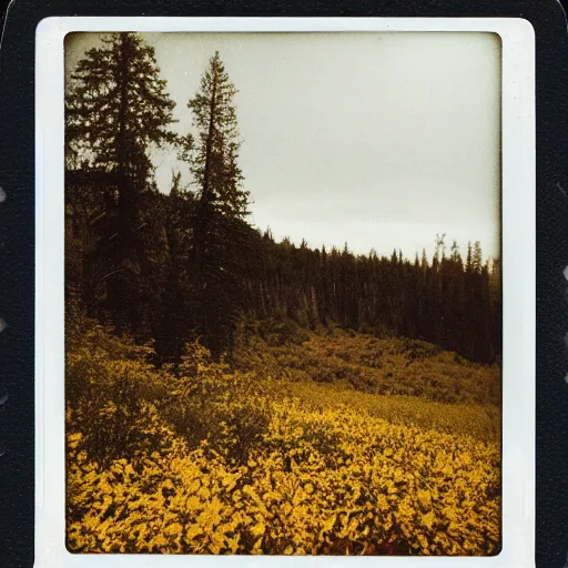 Prompt: gold rush in Oregon taken on a polaroid camera