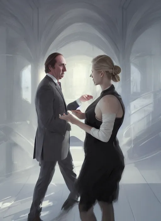 Prompt: Saul Goodman and Kim Wexler, elegant, digital painting, concept art, smooth, sharp focus, illustration, from Better Call Saul, by Ruan Jia and Mandy Jurgens and Artgerm and William-Adolphe Bouguerea