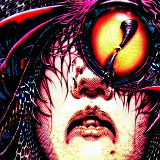 Image similar to closeup of face melting and tongues, by yoichi hatakenaka, masamune shirow, josan gonzales and dan mumford, ayami kojima, takato yamamoto, karol bak