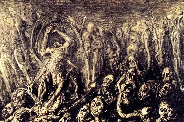 Prompt: pipe organ in hell, detailed baroque oil painting, dark, disturbing by goya and alan lee, smoke, hell on earth