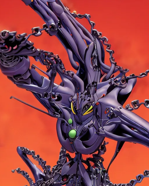 Image similar to evangelion by masamune shirow, biomechanical, 4 k, hyper detailed