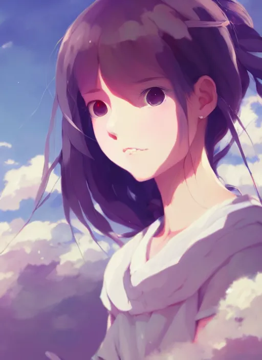 Image similar to portrait of cute girl, cloudy sky background lush landscape illustration concept art anime key visual trending pixiv fanbox by wlop and greg rutkowski and makoto shinkai and studio ghibli