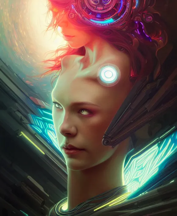 Image similar to a whirlwind of souls rushing inside the metaverse, half body, glowin eyes, android, cyborg, cyberpunk face, by loish, d & d, fantasy, intricate, elegant, highly detailed, colorful, vivid color, digital painting, artstation, concept art, art by artgerm and greg rutkowski and alphonse mucha and ruan jia