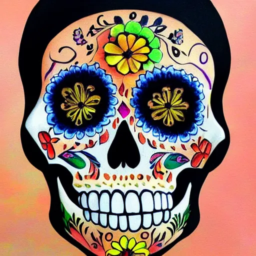 Image similar to a real - life human skull beautifully painted for dia de muertos as a sugar skull, 1 6 k resolution, ultra realistic, highly detailed, colorful, festive