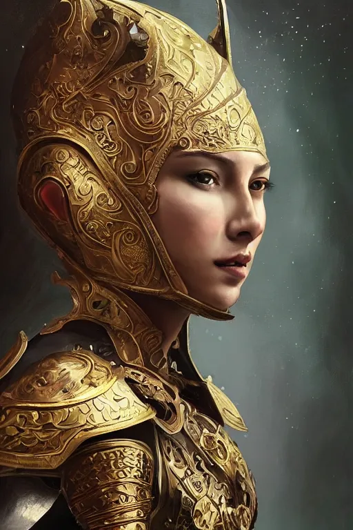 Prompt: female warrior, lovely delicate face, beautiful woman, close - up shots of faces, oil painting, intricate armour costumes, light and shadow effects, intricate, digital painting, art station, concept art, cold tones, sharp focus, morandi color scheme, sharply shaped, illustration, 4 k wallpaper, masterpiece, gorgeous, art by reiq, art byilya kuvshinov