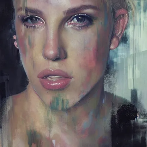 Image similar to britney spears and scarlett johansson morphed together, hybrid, jeremy mann painting