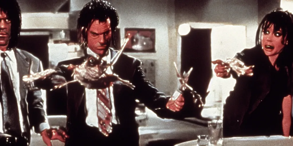 Image similar to frame from pulp fiction gremlins