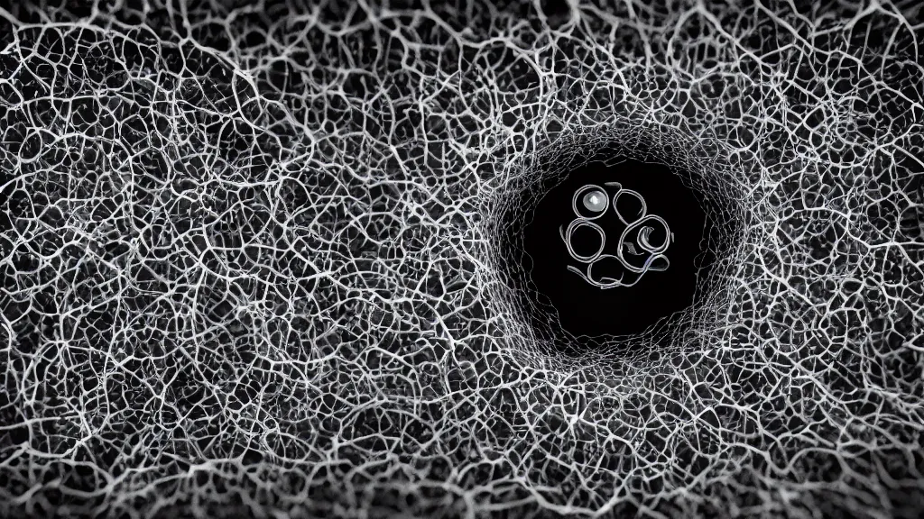Image similar to beautiful 3 d closeup photo of deadly virus infecting a cell, seen through an electron microscope, detailed, high contrast, dark, sinister, ambient, monochrome, depth of field, scientific illustration, 8 k, octane render
