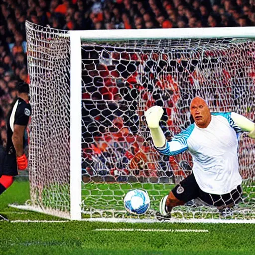 Prompt: Dwayne Johnson as goalkeeper