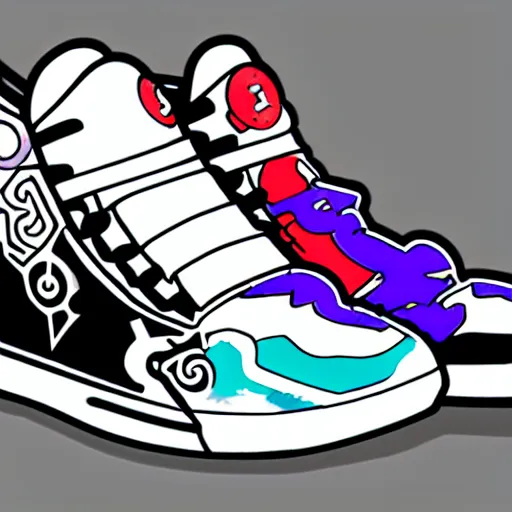 Prompt: fantasy anime jrpg sneaker design designed by studio ghibli, chrono trigger guilty gear style, sleek modern native punk sneaker design, hip hop sneaker design with subtle mayan patterns, gapmoe yandere grimdark, trending on pixiv fanbox, painted by greg rutkowski makoto shinkai takashi takeuchi studio ghibli, akihiko yoshida