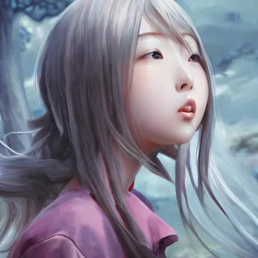 Image similar to dynamic composition, motion, ultra-detailed, amazing details, colorful and grayish palette, HD semirealistic anime CG concept art digital painting, watercolor oil painting of a Japanese schoolgirl, by a Chinese artist at ArtStation, by Huang Guangjian, Fenghua Zhong, Ruan Jia, Xin Jin and Wei Chang. Realistic artwork of a Chinese videogame, gradients, gentle an harmonic grayish colors.