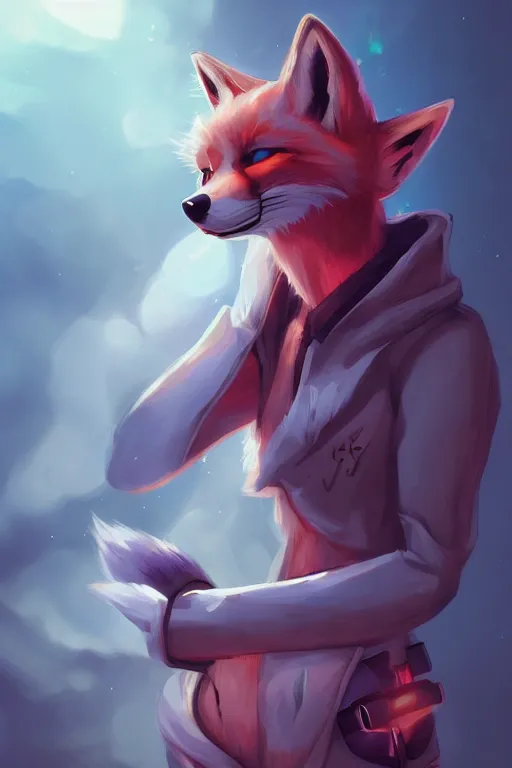 Image similar to a fox fursona, trending on artstation, by kawacy, furry art, digital art, cyberpunk, high quality, backlighting