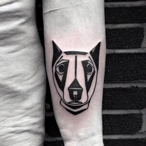 Image similar to tattoo design, stencil, tattoo stencil, traditional, a world famous tattoo of a geometric dog