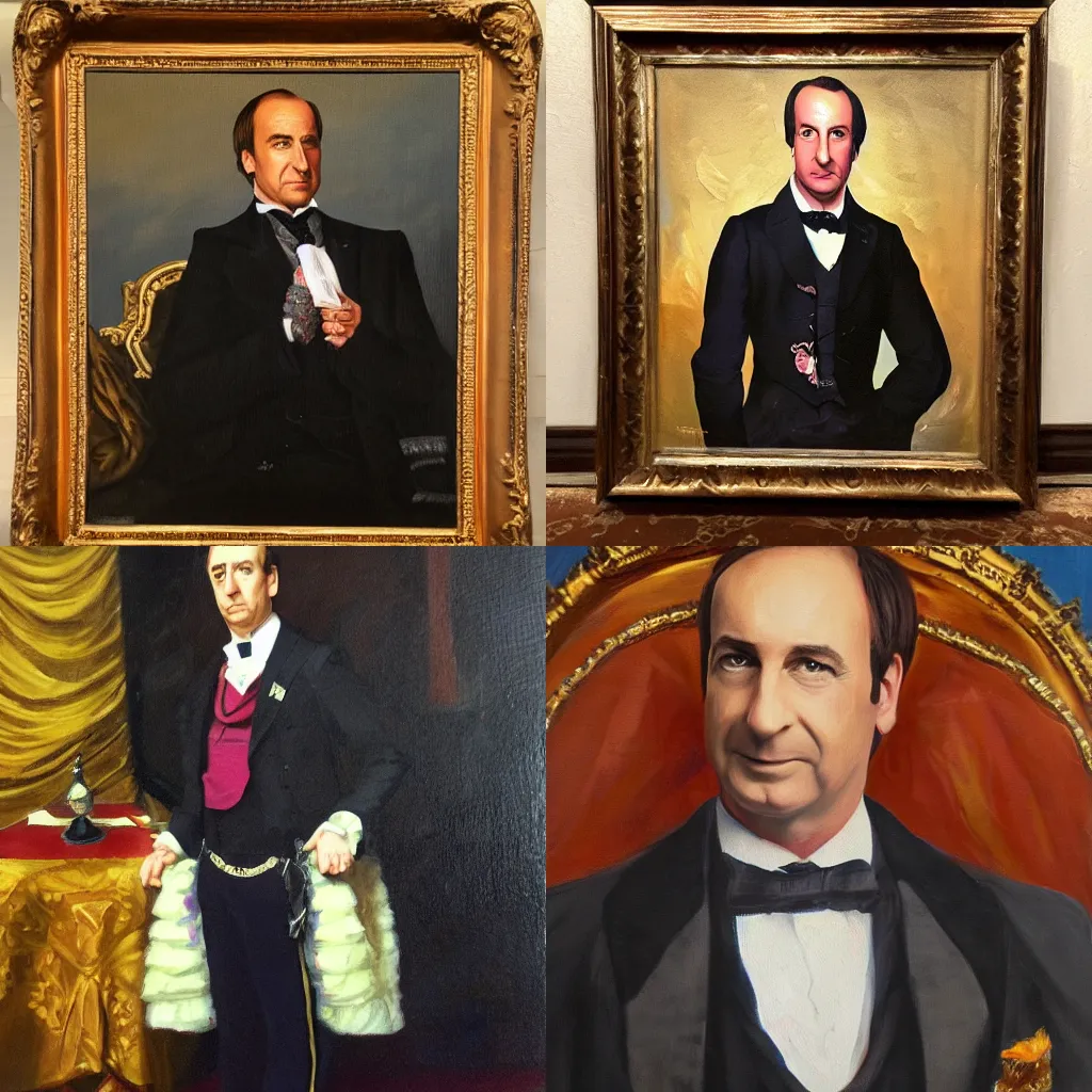 Prompt: Painting of Saul Goodman as a Victorian era monarch, oil painting on canvas