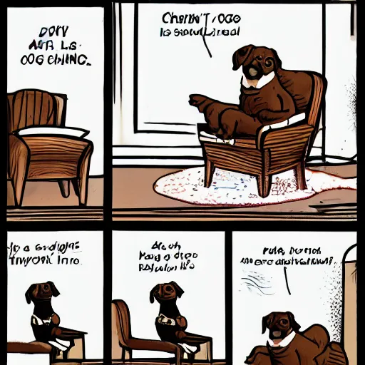 Prompt: a dog sitting in a chair inside a room that is on fire, this is fine