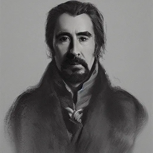 Prompt: thirty years old Christopher Lee as a ((stark)) 19th century, eastern european hunter (with gray goatee). detailed, soft focus, interesting lights, realistic style, shadows, higher contrasts, afternoon lights, hyperdetailed, oil canvas, character concept art by Hollósy Simon