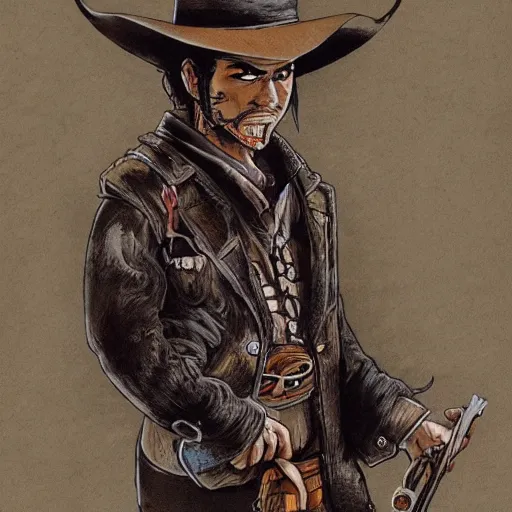 Image similar to mexican vaquero, yoshitaka amano character design, spaghetti western