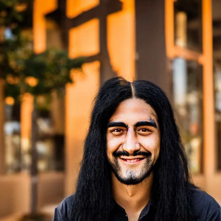 Prompt: A photo of Emperor Kuzco!!!!!!!!!!!!!!!! with his black long hair, face shaved and smiling with confidence wearing his emperor clothes in his early 20s. Portrait by Terry Richardson. Golden hour. 8K. UHD. Bokeh.