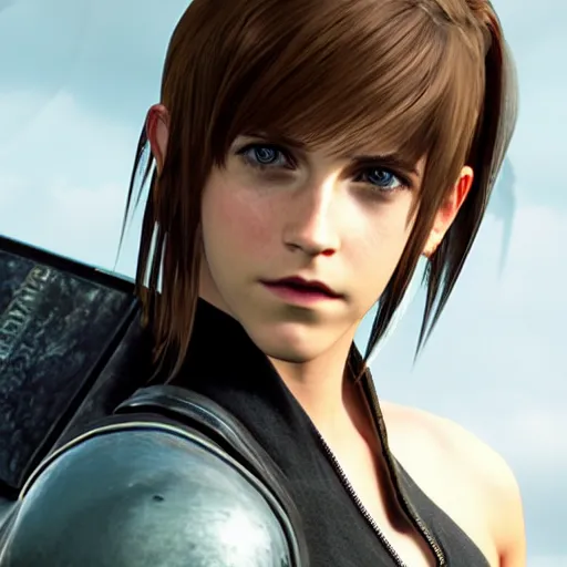 Prompt: emma watson in final fantasy vii remake, character render, full body shot, highly detailed, in game render