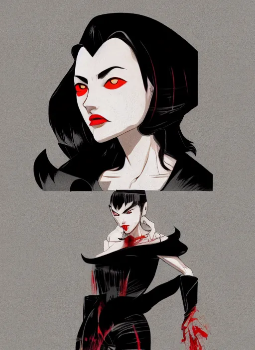 Image similar to beautiful female vampire, symmetrical face, cinematic, dramatic, super detailed and intricate, 4 k render, by koson ohara, by darwyn cooke, by satoshi kon