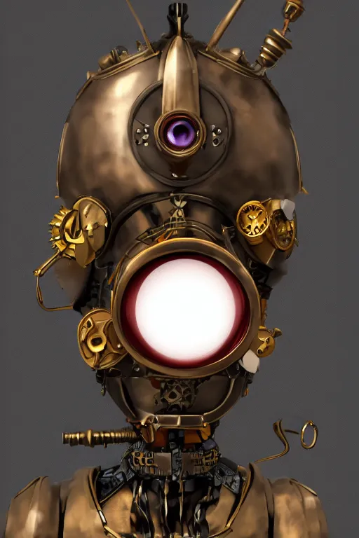 Image similar to steampunk mask minimalist fantasy art robot ninja helmet, global illumination ray tracing hdr fanart arstation by sung choi and eric pfeiffer and gabriel garza and casper konefal chaykin howard and campionpascale and cooke darwyn and davis jack