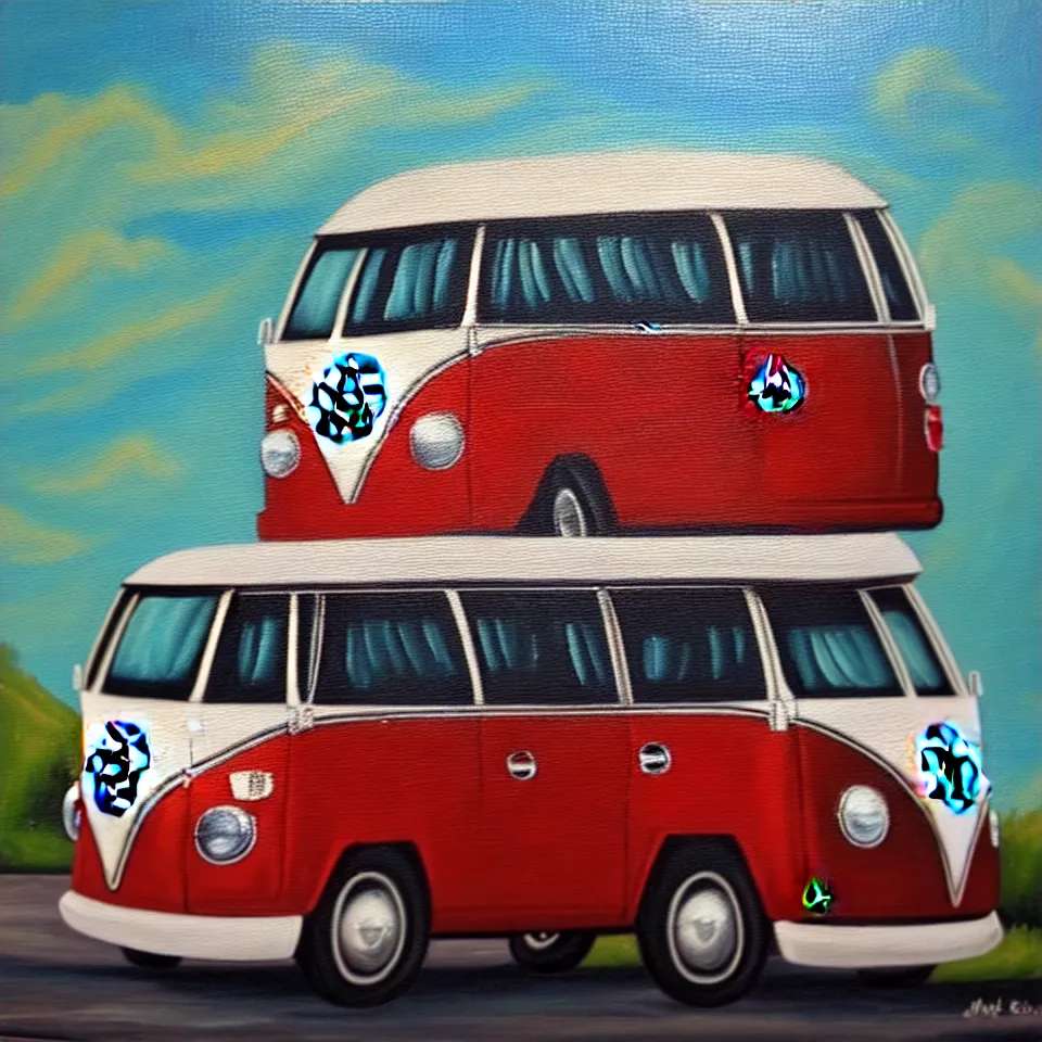 Prompt: a oil painting of a vw bus