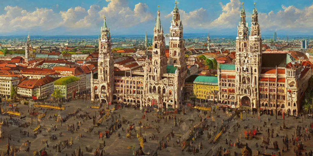 Prompt: a beautiful classical landscape of munich, frauenkirche, marienplatz, oil on canvas, highly detailed, 4 k, hd