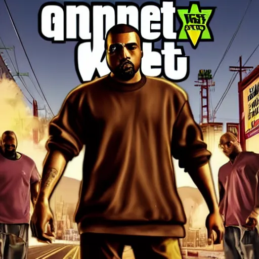 Image similar to kanye west in in gta v, cover art by stephen bliss, boxart, loading screen