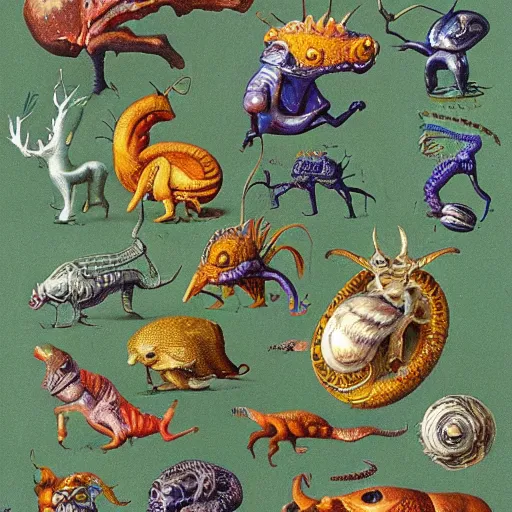 Prompt: bizarre bestiary of microcosmic creatures