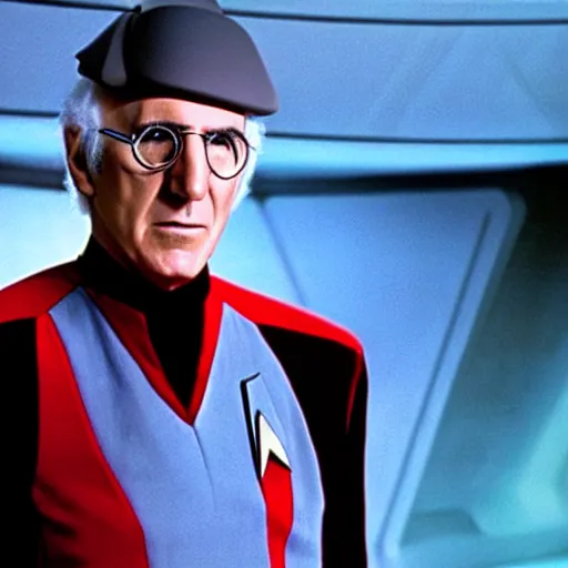 Image similar to “ still of star trek the next generation. larry david as captain on the bridge of the enteprise, 4 k ” w - 1 0 2 4