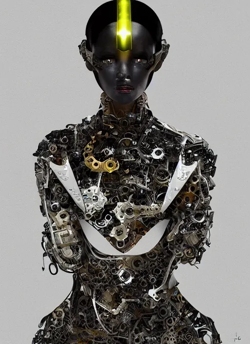 Image similar to portrait of a futuristic geisha cyborg, made from mechanical parts, kintsugi, modern fine art, fractal, intricate, elegant, highly detailed, digital photography, subsurface scattering, in the style of ghost, by jheronimus bosch and greg rutkowski,