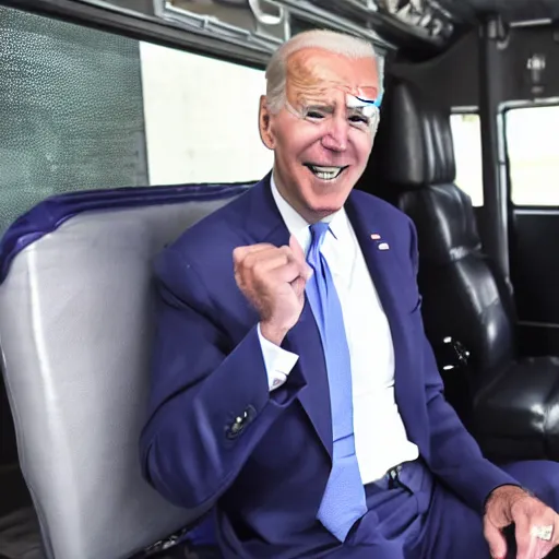 Image similar to Joe Biden in the back of a dark van