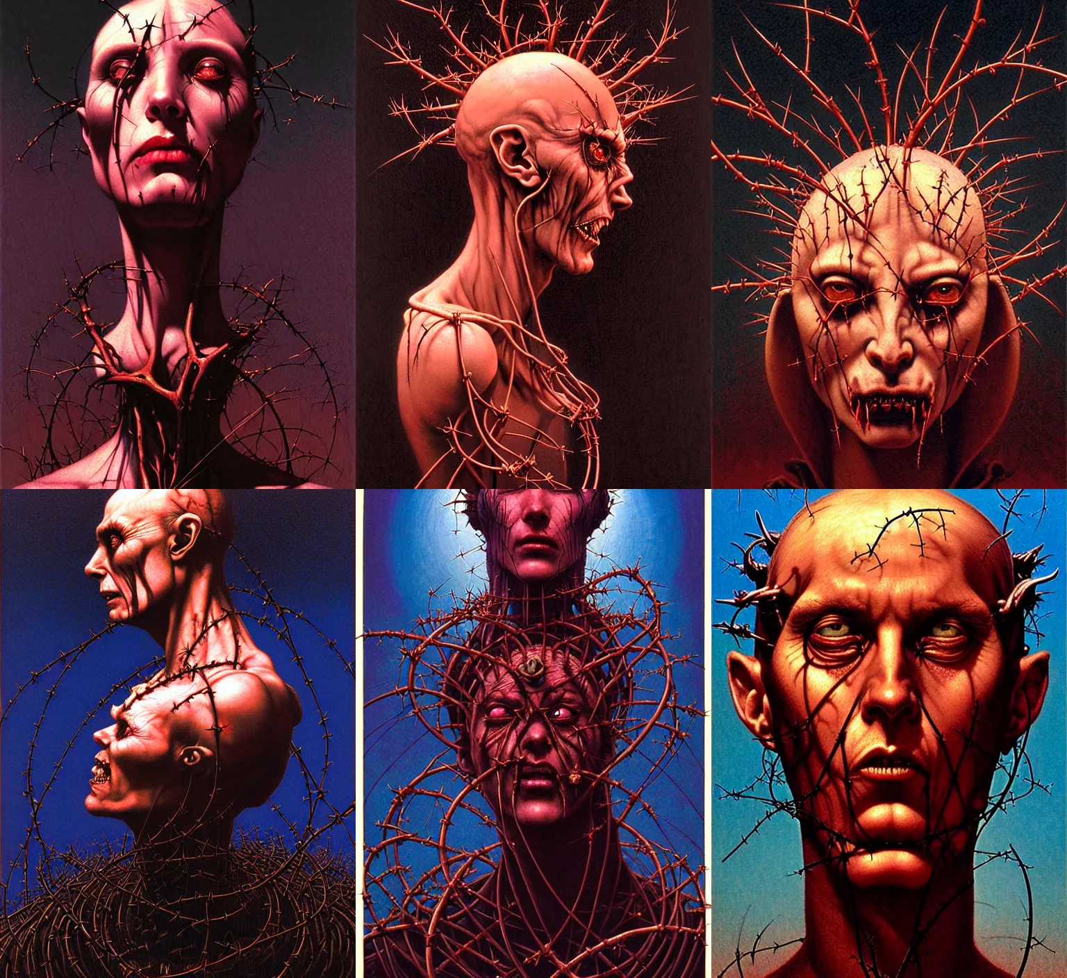 Prompt: cinematic masterpiece bust portrait of a crying gothic degenerate cyberpunk trader demon goddess, head and bust only, crown of fire and barbed-wires and thorns, by Wayne Barlowe, by Leonardo DaVinci, by Tim Hildebrandt, by Bruce Pennington, by Zdzisław Beksiński, by Paul Lehr, oil on canvas, masterpiece, trending on artstation, featured on pixiv, cinematic composition, astrophotography, dramatic pose, beautiful lighting, sharp, details, details, details, hyper-detailed, no frames, HD, HDR, 4K, 8K
