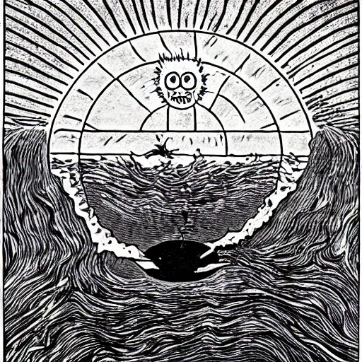 Prompt: Eldritch Horror eating the Sun, dark, horror, art by Junji Ito