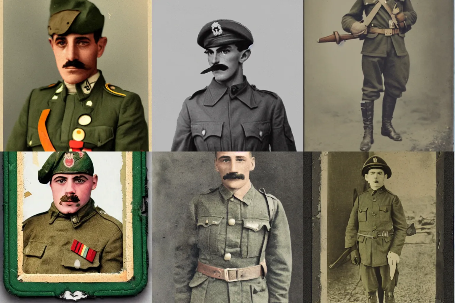 Image similar to Luigi as a world war I soldier, photograph, colorized, damaged