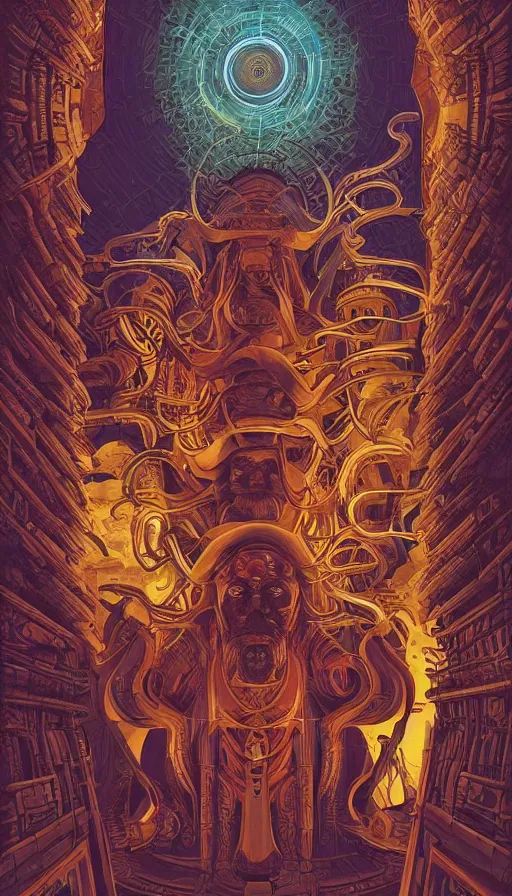 Image similar to The oracle of the mayan elders, italian futurism, da vinci, Dan Mumford, Josan Gonzalez