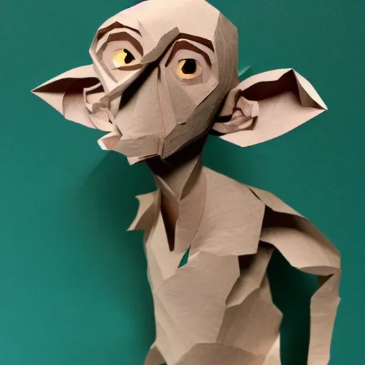 Image similar to cut paper sculpture of dobby the house elf